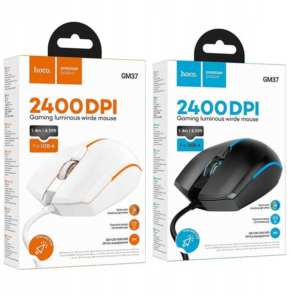 Wire pelė žaidimams Hoco USB A 2400 dpi GM37 juodas