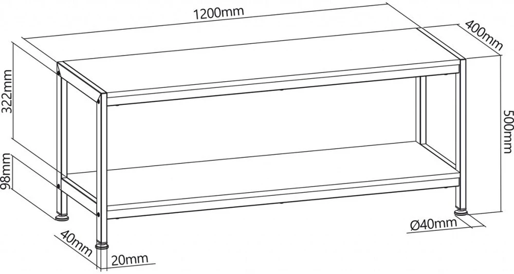 Laikiklis Art Universalus televizoriaus, tiunerio, multimedijos stovas 40KG SM-01 120cm 2 lentynos (STO SM-01)