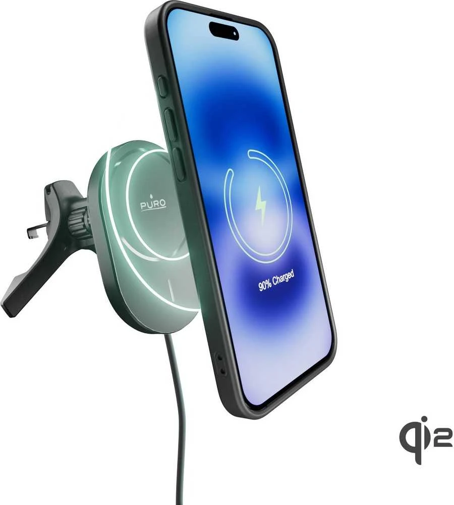 Puro Car Holder with Qi2 Charger, MagSafe Compatible - juodos spalvos
