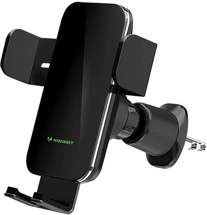 Wozinsky WEDZ-3Y8S clamp automobilinis telefono laikiklis su 15W inductive charger for phone on the air vent – juodos spalvos