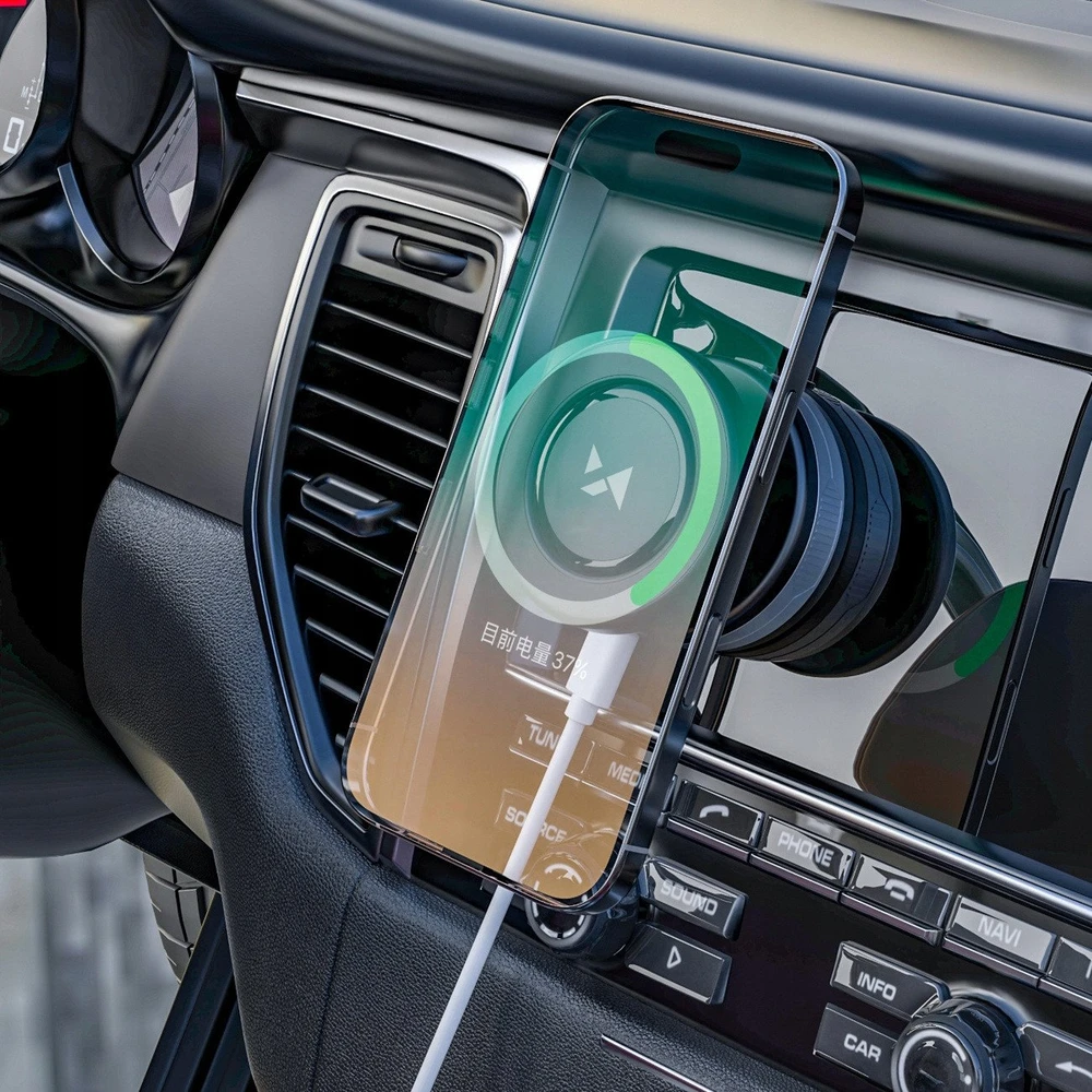 Automobilinis laikiklis Wozinsky WUSQ-01 su Qi įkrovikliu su MagSafe – juodos spalvos