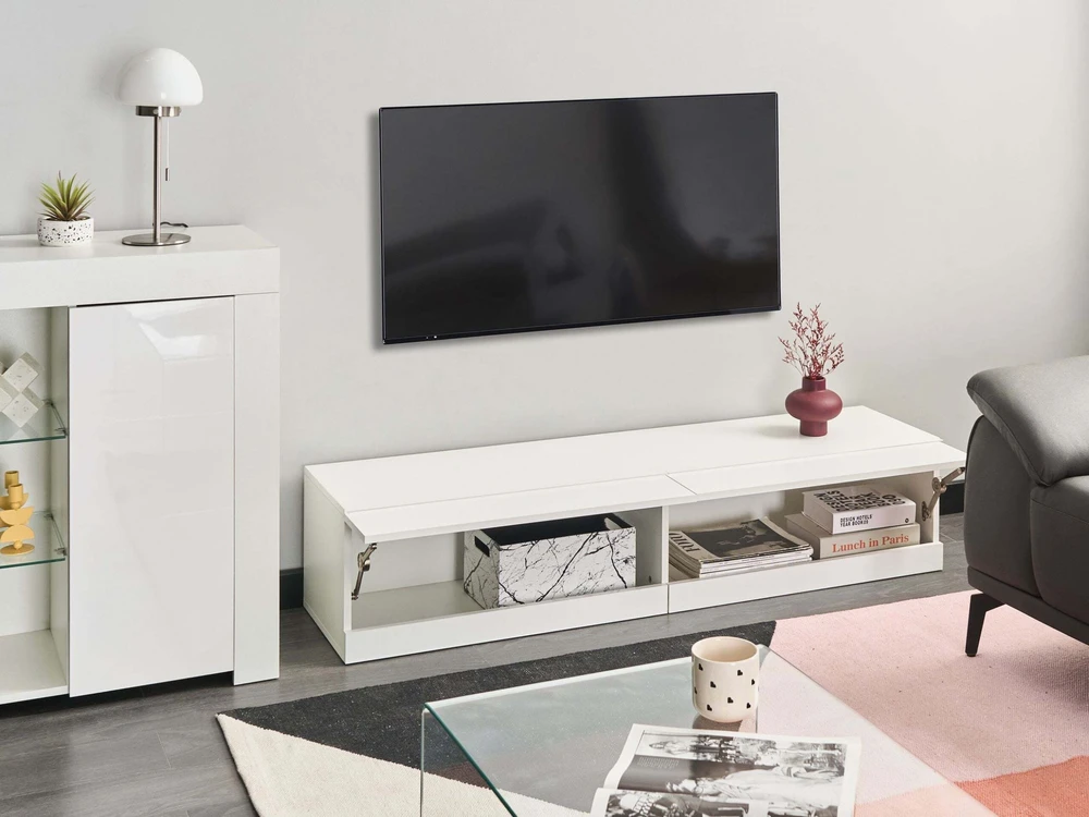 TV staliukas Beliani TV spintelė su LED apšvietimu EDMONTON balta