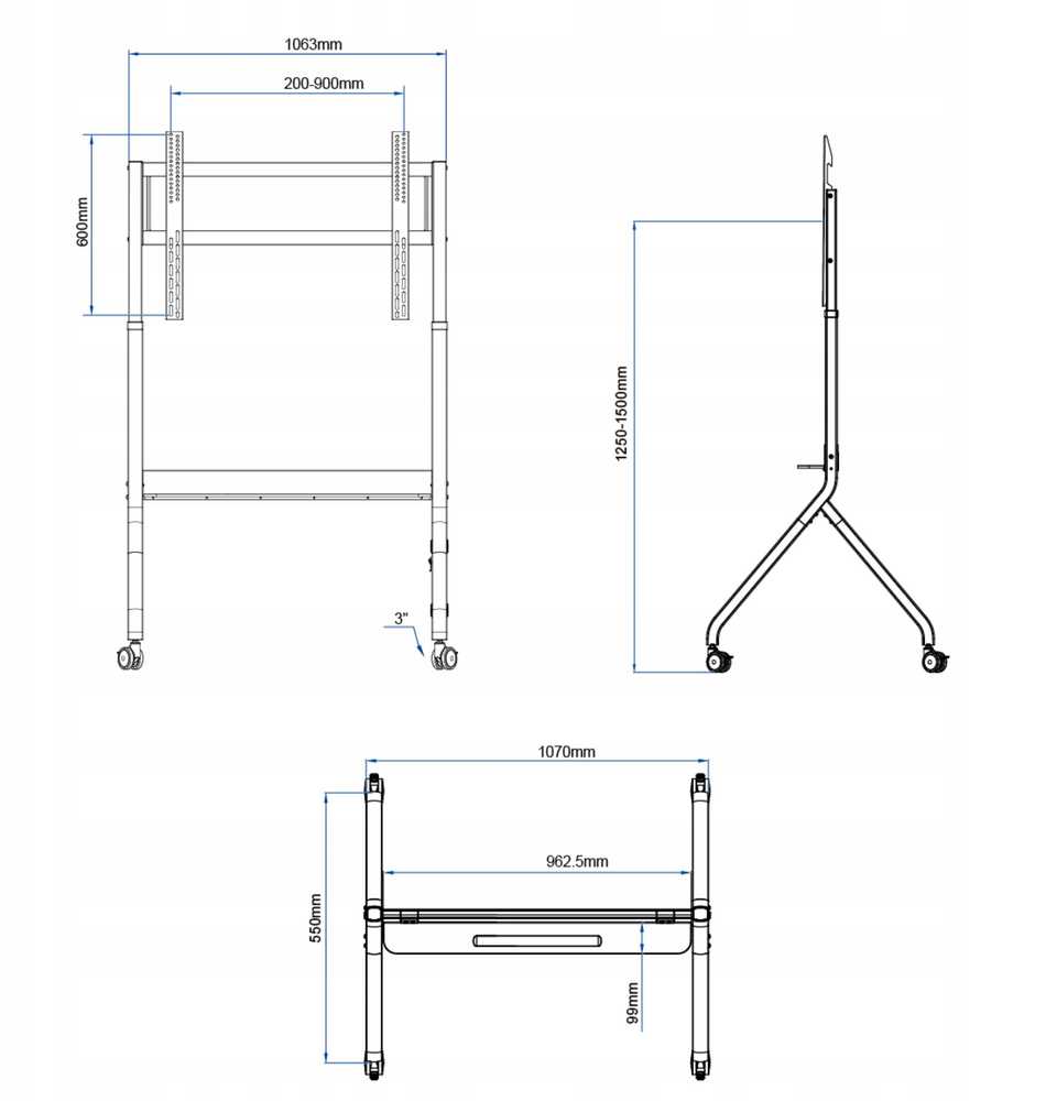 Laikiklis Fiber Mount Cabletech P150 - Elektrinis televizoriaus vežimėlio mobilus stovas LCD LED televizoriams 50"-90" VESA