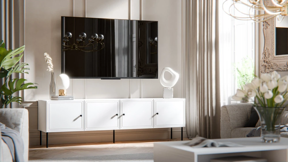 Laikiklis Cama Meble 4D RTV cabinet PALAZZO BIS 201x40x60 baltas matt