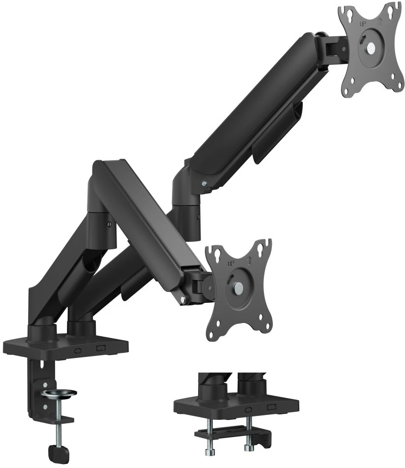 Dviejų monitorių stalinis laikiklis DELTACO, mechaninė spyruoklinė, 17-32"; max 18 kg / ARM-1300-B / 1903416