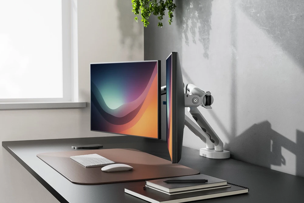 Assmann Electronic DIGITUS dvigubo monitoriaus laikiklis 2x35 colių 2x10kg mechaninė spyruoklinė VESA 75x75 100x100 Baltas
