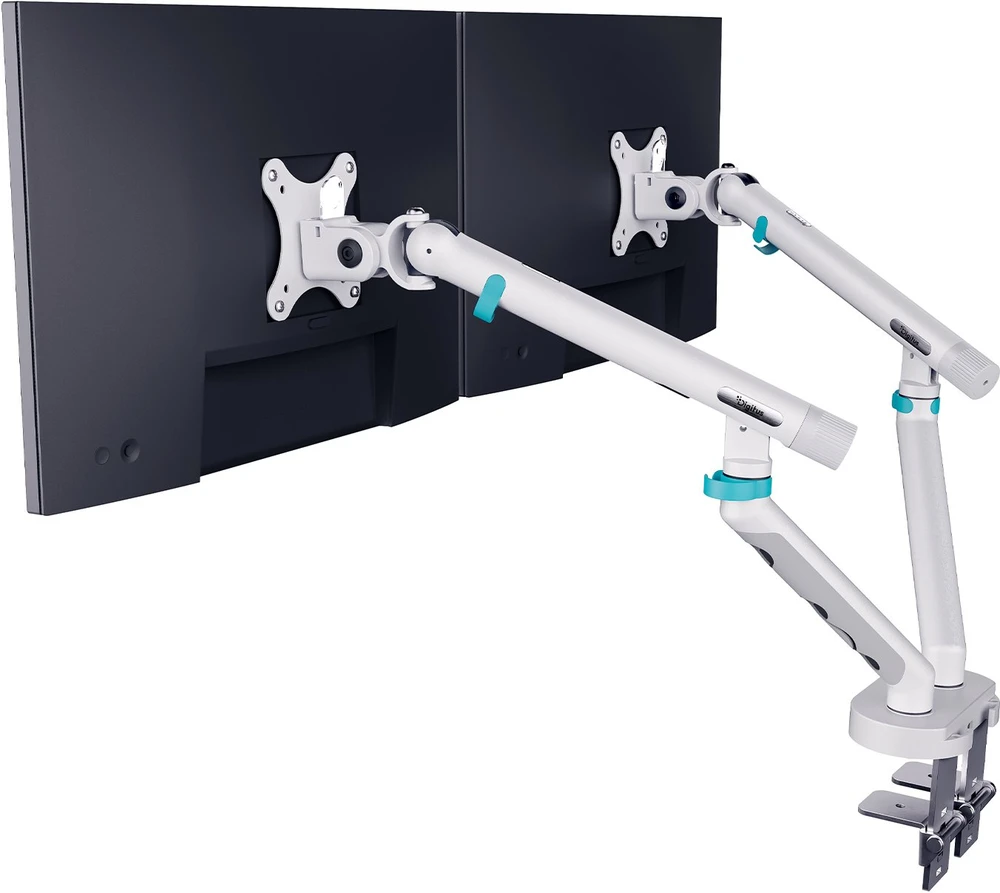 Assmann Electronic DIGITUS dvigubo monitoriaus laikiklis 2x35 colių 2x10kg mechaninė spyruoklinė VESA 75x75 100x100 Baltas