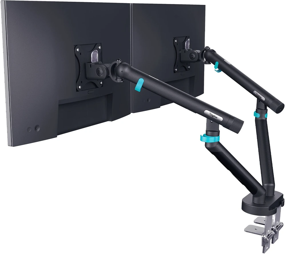 Assmann Electronic DIGITUS dvigubo monitoriaus laikiklis 2x35 colių 2x10kg mechaninė spyruoklinė VESA 75x75 100x100 Juodas