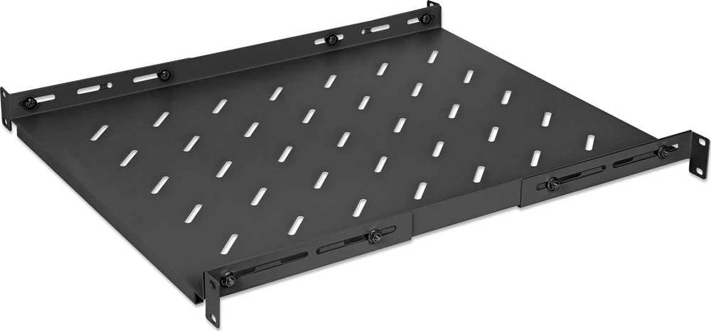 INTELLINET 19" su kintamo aukščio bėgeliais fiksuotam montavimui 1U, 550-750 mm Gylis, Juodas, 714112