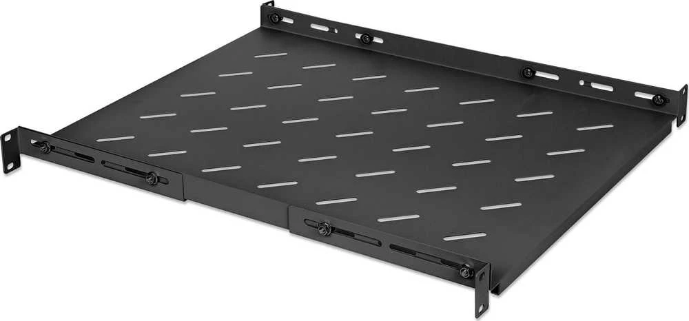 INTELLINET 19" su kintamo aukščio bėgeliais fiksuotam montavimui 1U, 550-750 mm Gylis, Juodas, 714112