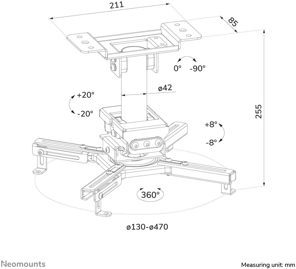 NEOMOUNTS Projektorius CEILING MOUNT Baltas 25.5CM