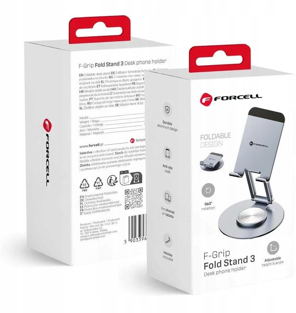 Desk holder for phone / tablet foldable Forcell F-Grip Fold Stand 3 360 pilka