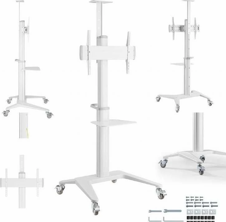 Laikiklis Gembird Aliuminio televizoriaus grindų stovas su ratukais, 37" - 70", baltas | Gembird