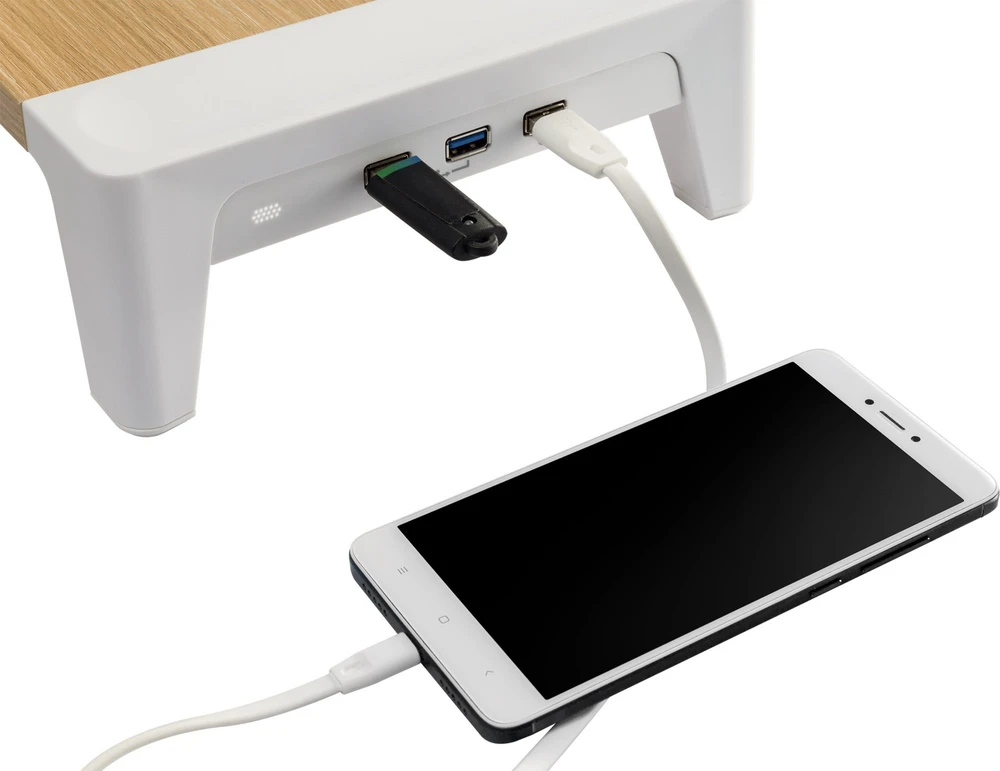Laikiklis InLine® monitoriaus platforma+ su 2x USB 3.2 Gen1 ir QC3 įkrovimo prievadais, 80 mm, maks. 15 kg