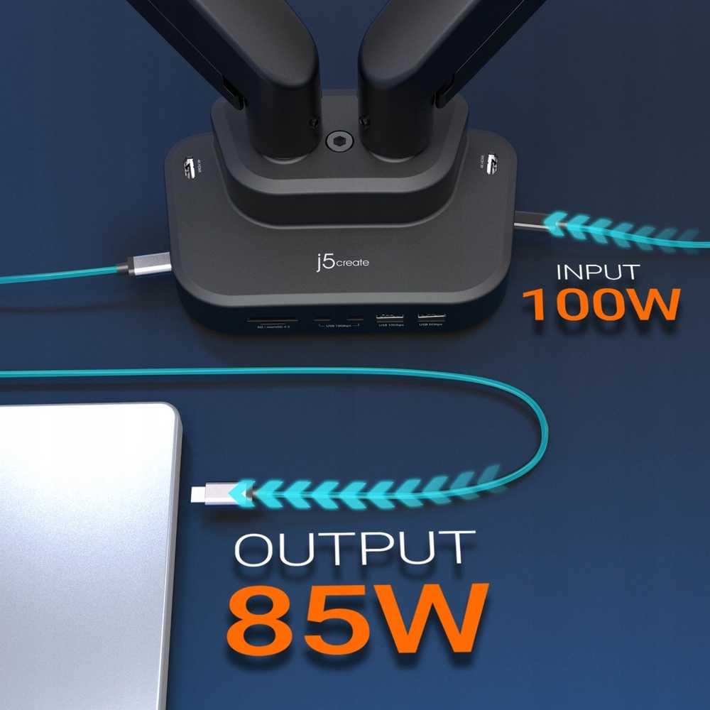 J5create – ergonomiškas dviejų monitorių laikiklis su prijungimo stotele