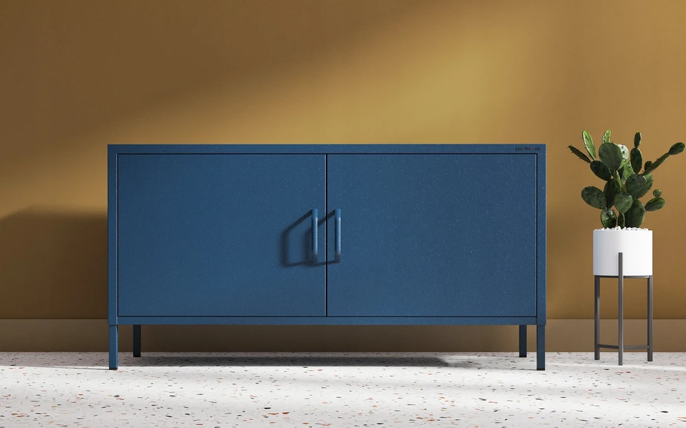 Laikiklis Jan Nowak Metalinė TV spintelė ant kojelių tamsiai mėlyna, 1150 x 595 x 400 mm: ROSA Modern (5904405577370)