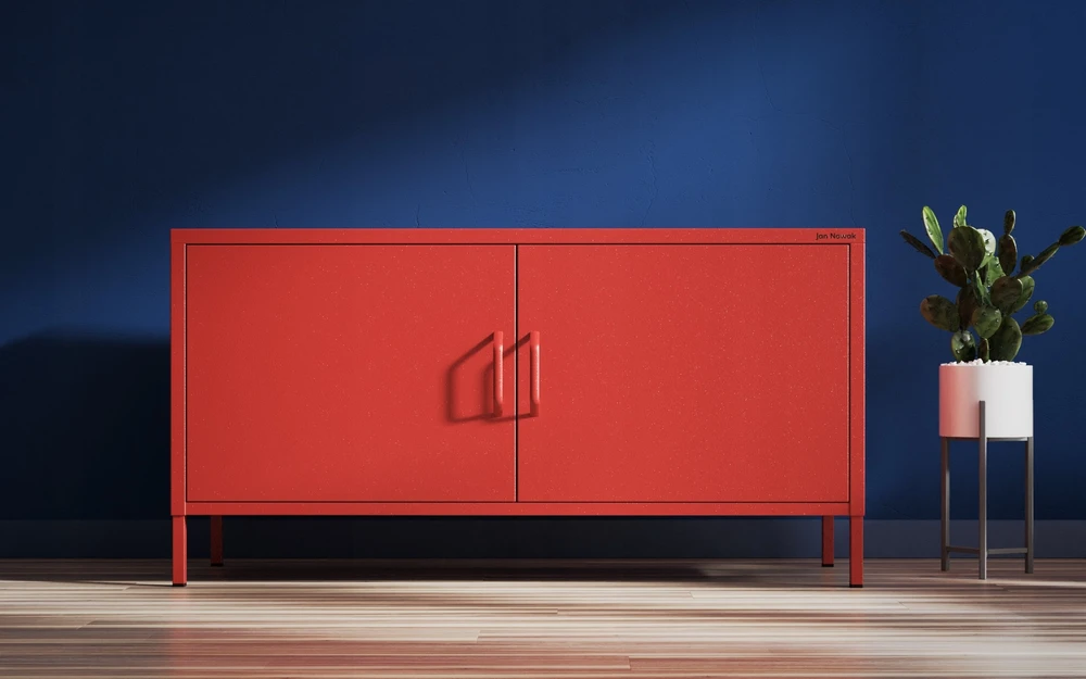 Laikiklis Jan Nowak RTV spintelė metalinė su kojelėmis raudona Modern ROSA 1150 x 595 x 400 mm