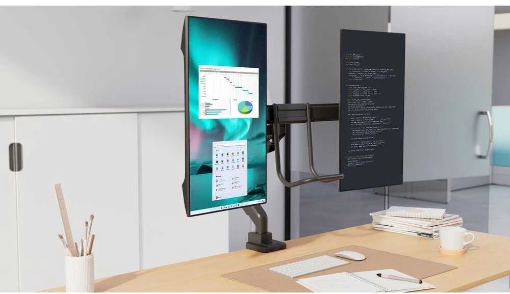 Leitz KENSINGTON SmartFit dvigubo monitoriaus laikiklis su skersiniu ir rankena