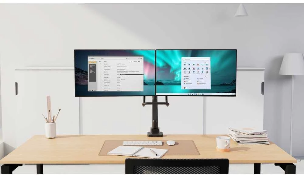 Leitz KENSINGTON SmartFit dvigubo monitoriaus laikiklis su skersiniu ir rankena