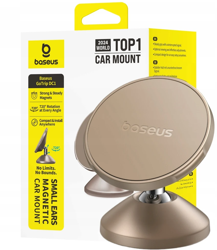 Baseus GoTrip DC1 Magnetinis laikiklis suderinamas su MagSafe, skirtas automobiliui ant prietaisų skydelio / stiklo – Auksinis