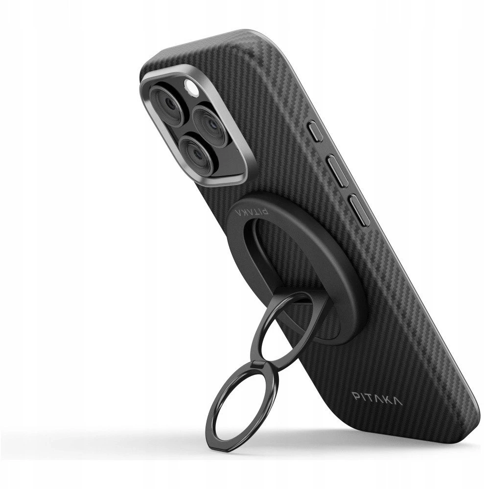 Magnetic holder PITAKA MagEZ Grip 3 MagSafe for phone juodos spalvos pilkos spalvos