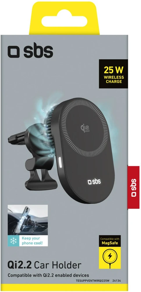 SBS magnetinis laikiklis su Qi2.2 25W belaidžiu įkrovikliu ir aktyviu aušinimu - Juodas
