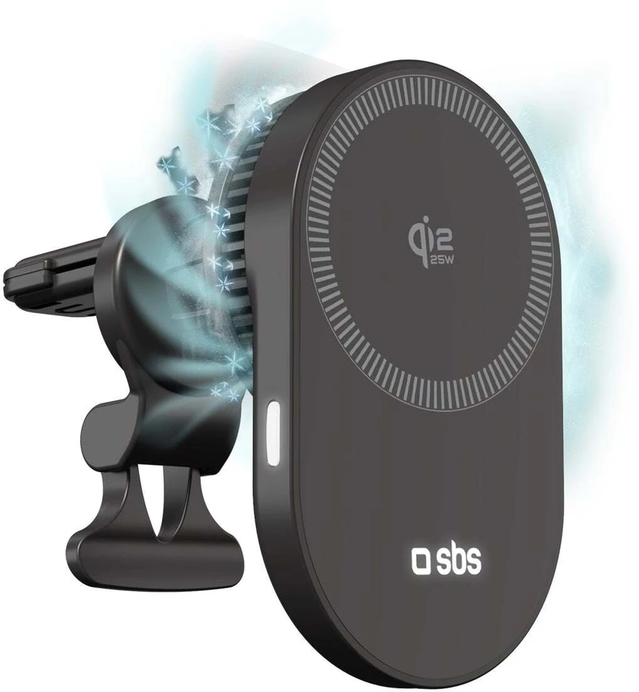SBS magnetinis laikiklis su Qi2.2 25W belaidžiu įkrovikliu ir aktyviu aušinimu - Juodas