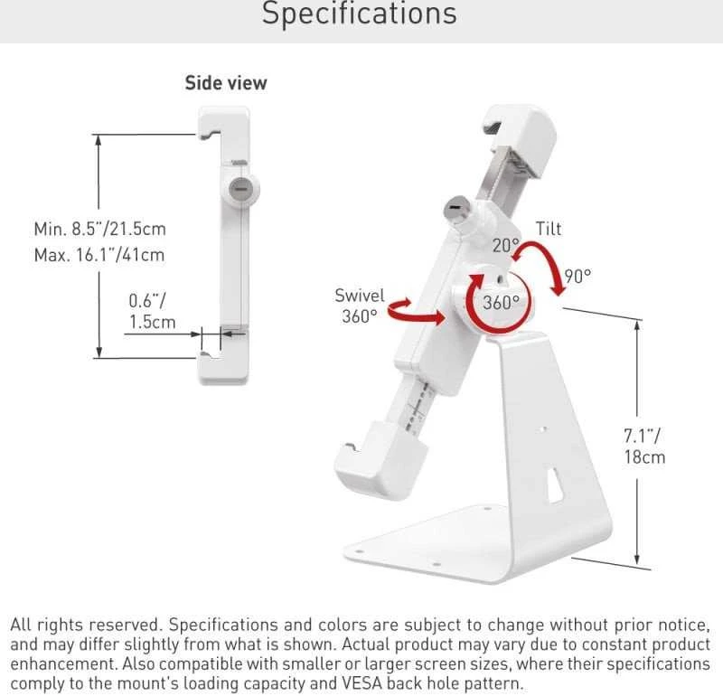 Barkan T71HL Stojak biurkowy su laikikliu do tabletu 7-14" sukamasis, su zamkiem