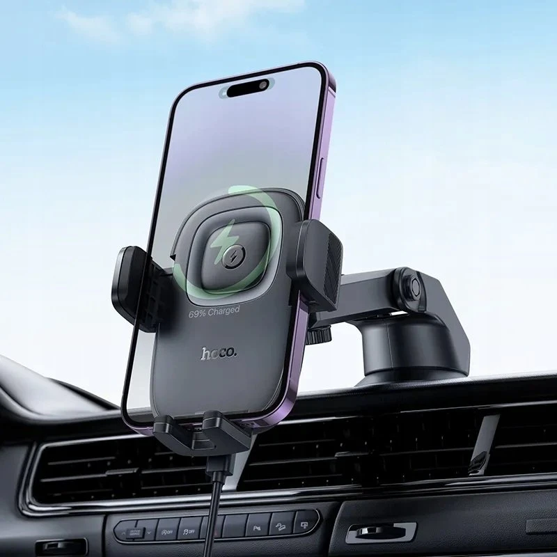 Belaidis automobilio telefono laikiklis Hoco 15W prietaisų skydelio HW32 juodas