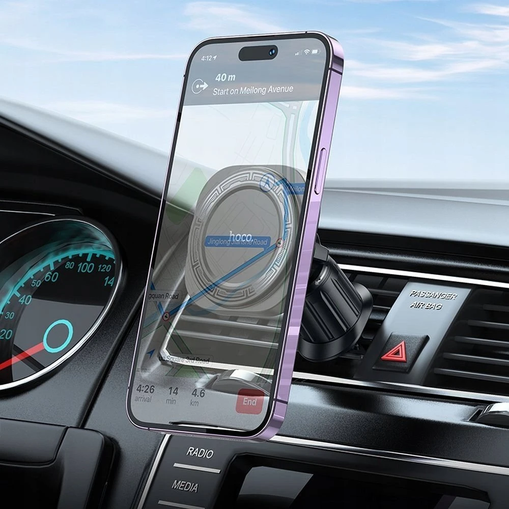 Automobilinis universalus telefono laikiklis Hoco H28 (MagSafe) tvirtinamas ant ventiliacijos grotelių, magnetinis, juodas