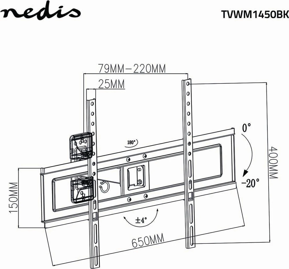 Nedis TVWM1450BK televizorių laikiklis 177,8 cm (70'') Juodas