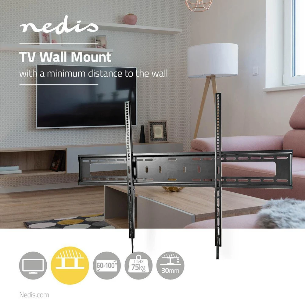 Nedis Laikiklis sieninis fiksuotas TV 60-100" (maks, 75kg), juodas