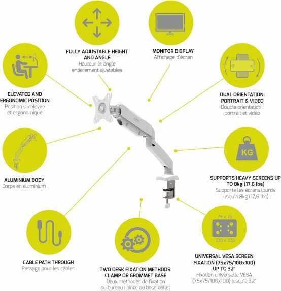 Laikiklis „Port Designs PORT CONNECT“ MONITORIUS ARM VESA VIENAS EKRANAS baltas