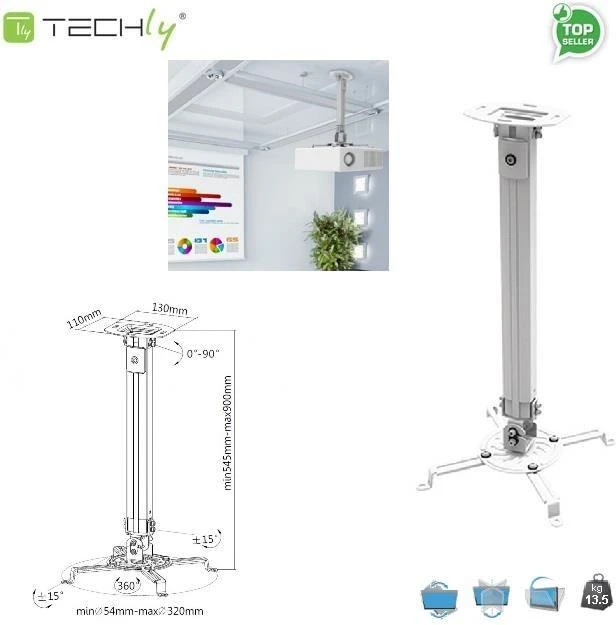 Techly ICA-PM 18M projektoriaus stovas Lubos Sidabras