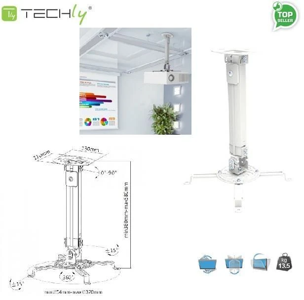 Techly ICA-PM 18S projektoriaus stovas Lubos Sidabras