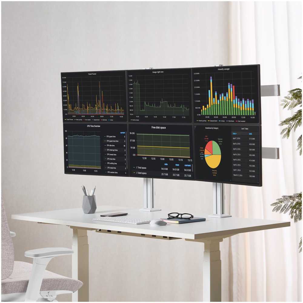 StarTech laikiklis 6 monitoriams 17''–32'' ant stalo su skersine juosta (6-MONITORIUS-ARM-A)