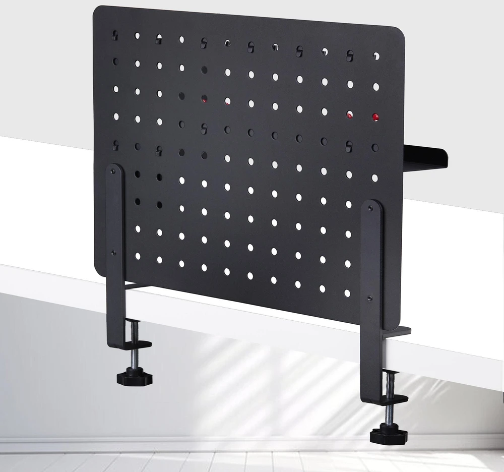 Ausinės StarTech tvirtinama perforuota lenta su priedais, 16,5 x 12,5 col. (42 x 32 cm), plieninė perforuota lenta, stalo daiktų laikymo organizatorius, tvirtinama prie stalo, juoda - tvirtinimo komponentas - spaustukas - plienas - juodas - tvirtinamas prie stalo