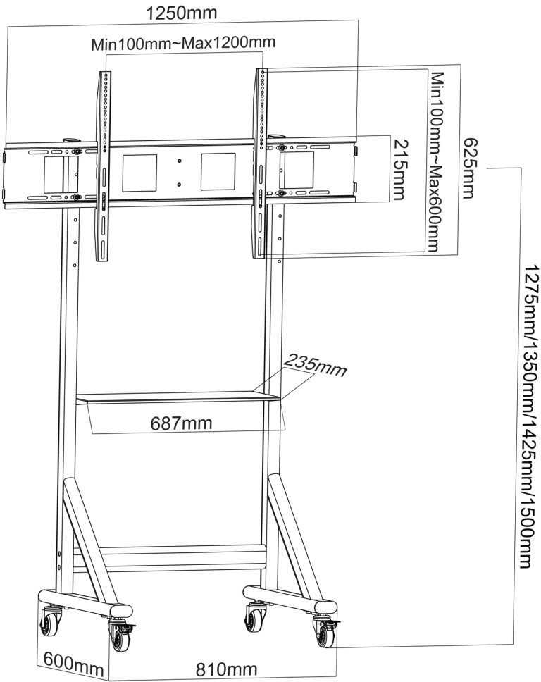 Laikiklis Intracom „Techly ICA-TR7412“, 139,7 cm (55"), 2,54 m (100"), 120 kg, 200 x 200 mm, 1200 x 600 mm, Juoda