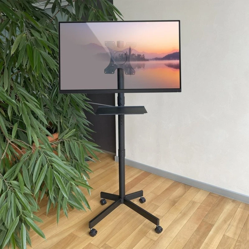 Laikiklis Techly Mobilus televizoriaus stovas-vežimėlis TV 32-60'' iki 40 kg reguliuojama AV lentyna