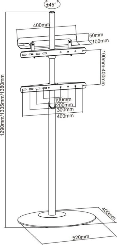 Laikiklis Techly TV grindų stovas 32"-65" iki 35kg reguliuojamas baltas