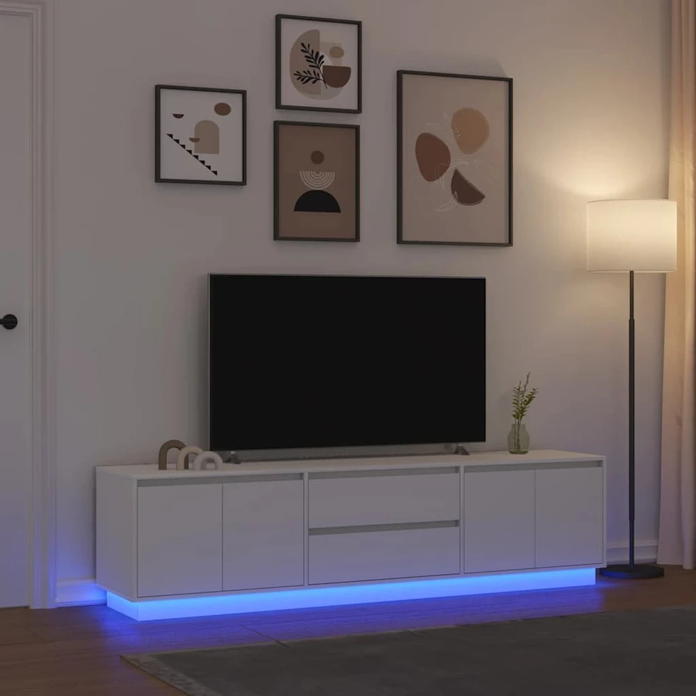 TV staliukas TV spintelė su LED lemputėmis, baltos spalvos, 193,5x41x50 cm