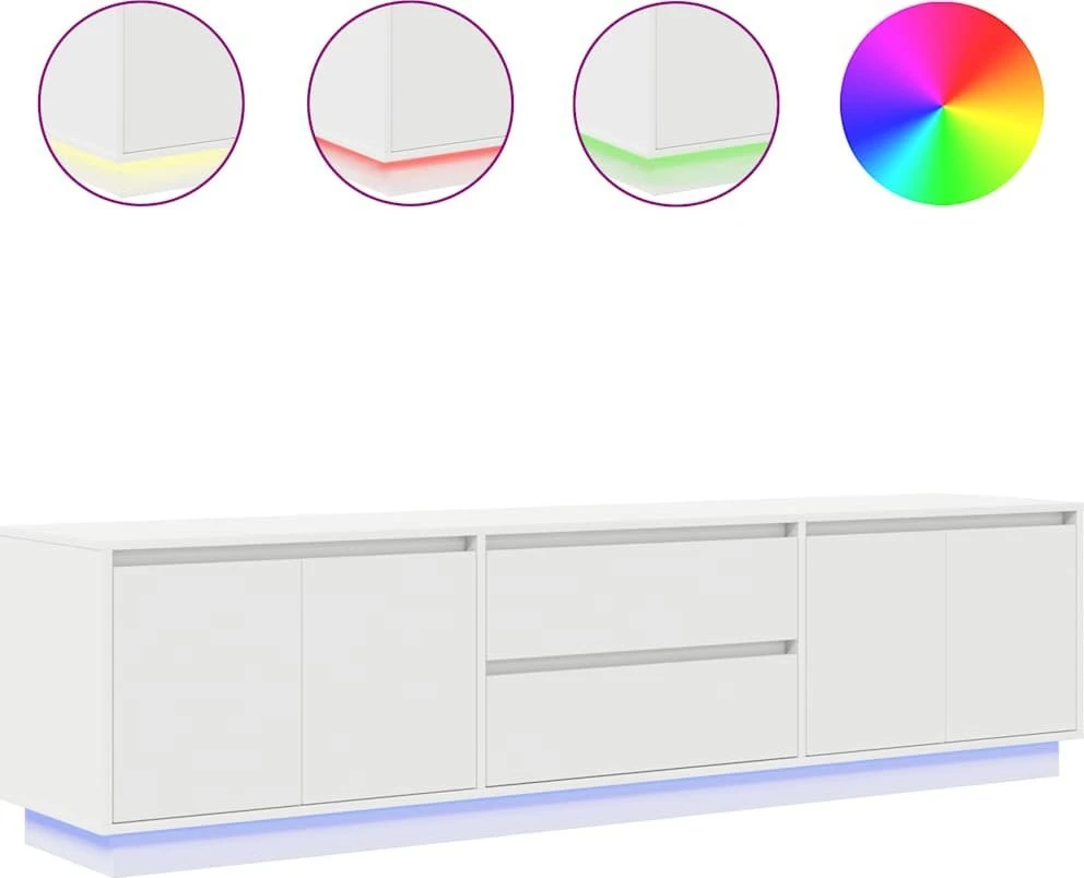 TV staliukas TV spintelė su LED lemputėmis, baltos spalvos, 193,5x41x50 cm