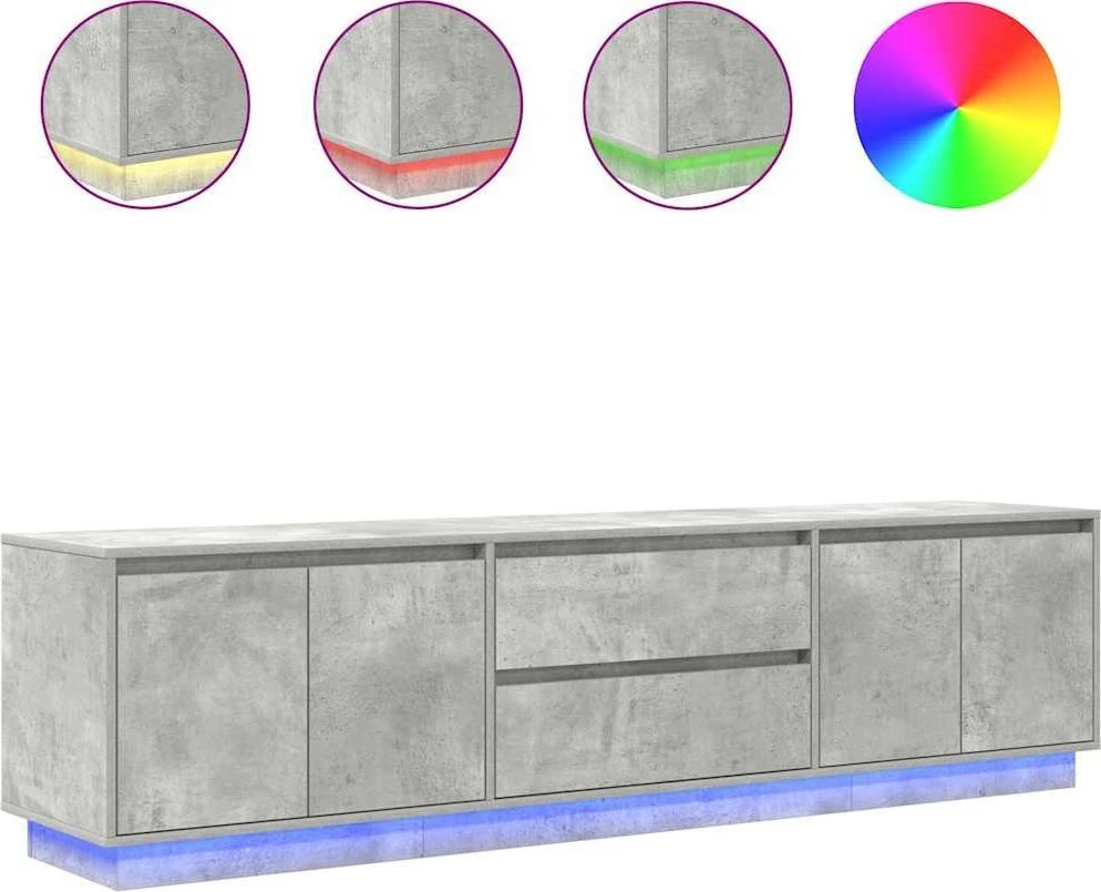 TV staliukas TV spintelė su LED lemputėmis, betono pilka, 193,5x41x50 cm