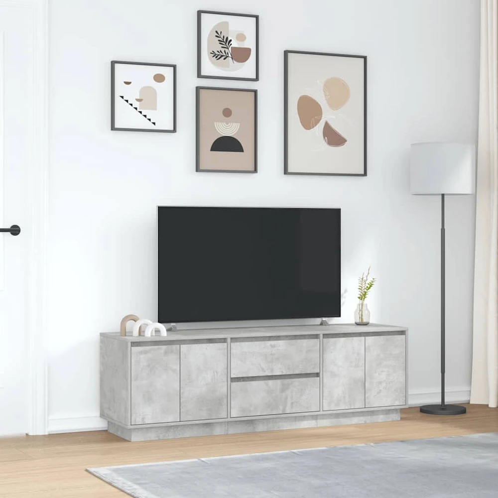 TV staliukas TV spintelė su LED lemputėmis, betono pilka, 160,5x41x50 cm