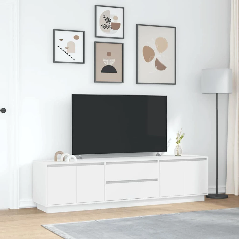 TV staliukas TV spintelė su LED lemputėmis, baltos spalvos, 193,5x41x50 cm