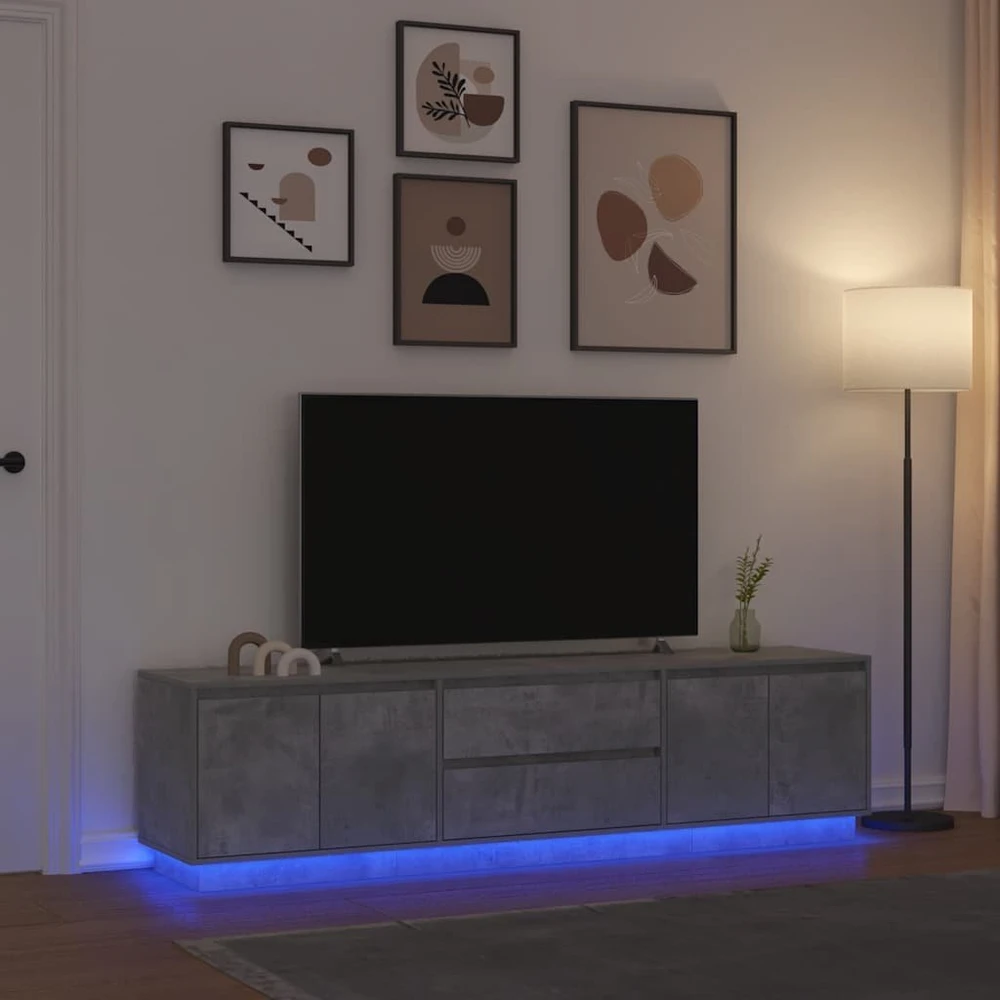 TV staliukas TV spintelė su LED lemputėmis, betono pilka, 193,5x41x50 cm