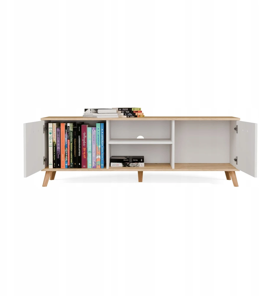 Laikiklis Vasagle Szafka RTV OLYMPO 150 balta dąb ARTISAN 150 CM Staliukas Pod TV Televizorius (M-MP-RT-OLP-150-BIA-ART)