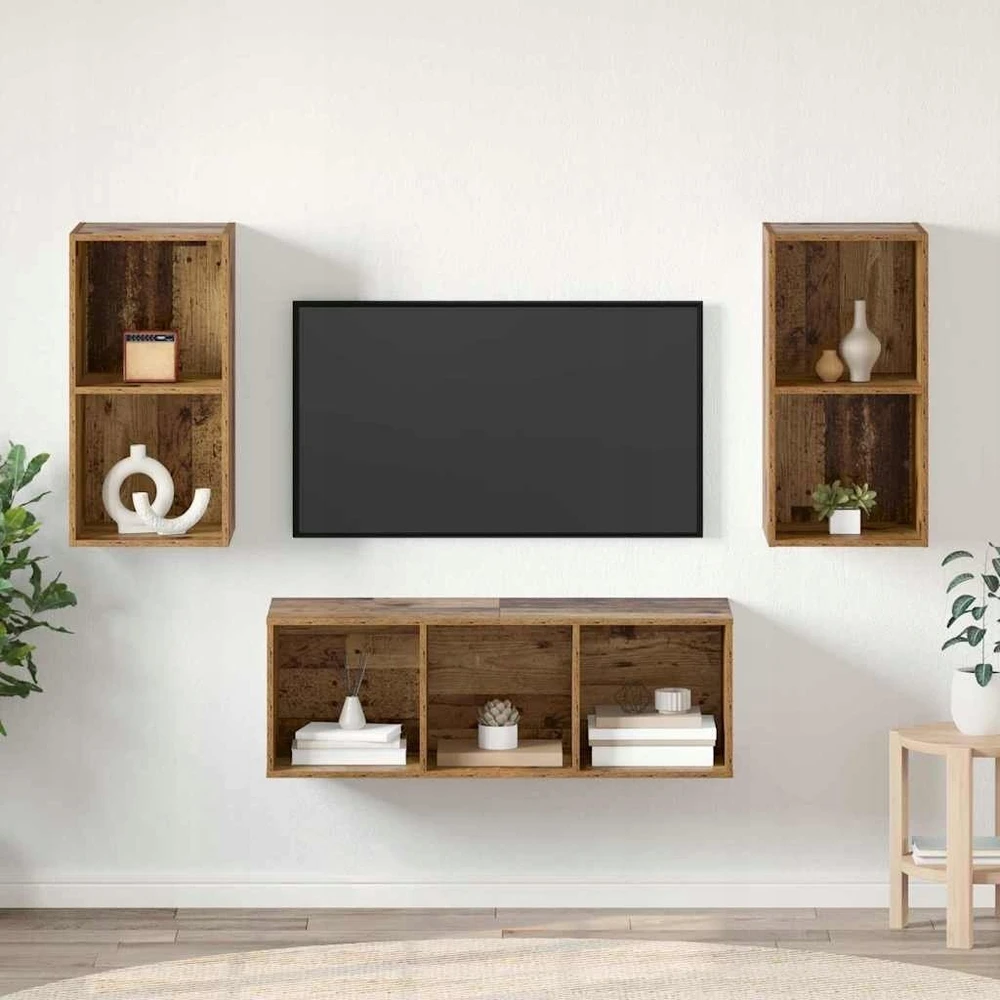 TV staliukas TV spintelių komplektas 3 vnt. 37 x 37 x 107 cm Senovinis medis