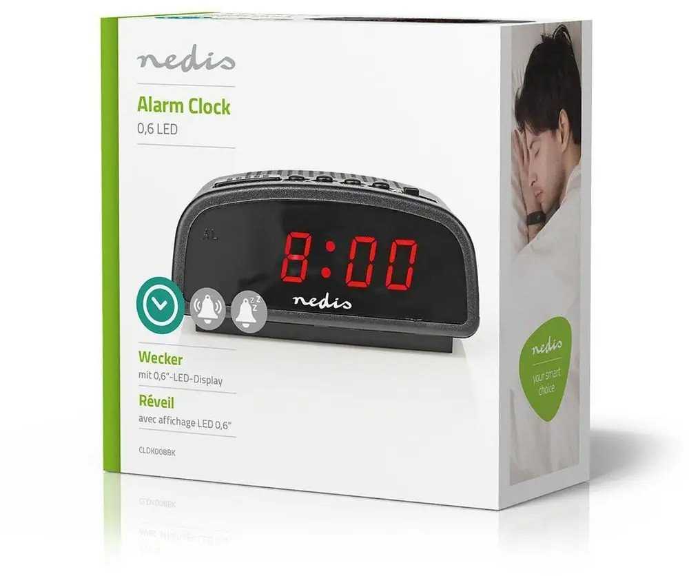Stalinis laikrodis Nedis CLDK008BK LED su snaudimo funkcija be radijo, juodas