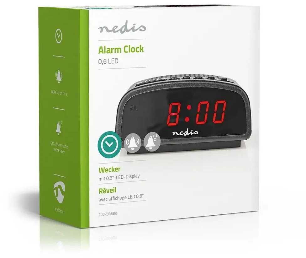 Stalinis laikrodis Nedis CLDK008BK LED su snaudimo funkcija be radijo, juodas